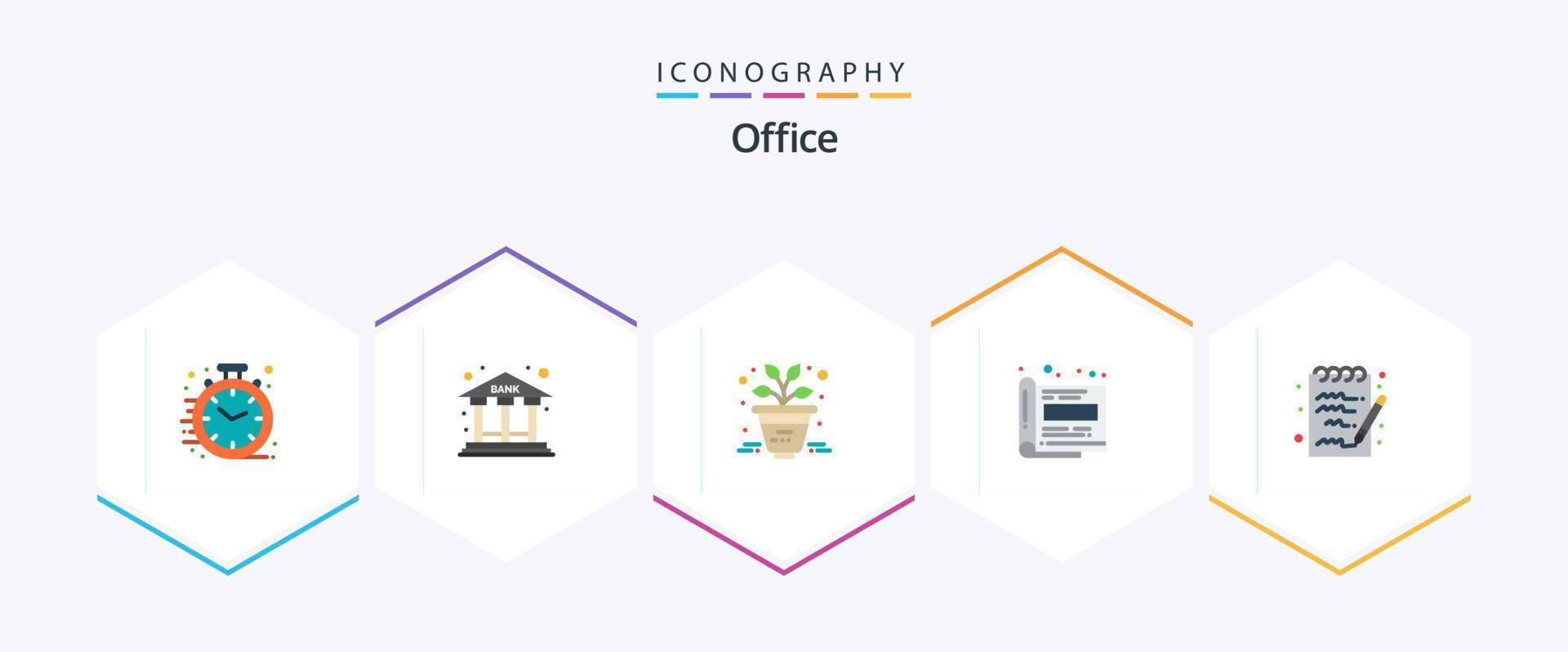 paquete de iconos planos de oficina 25 que incluye bloc de notas. documento. negocio. papel. revista vector