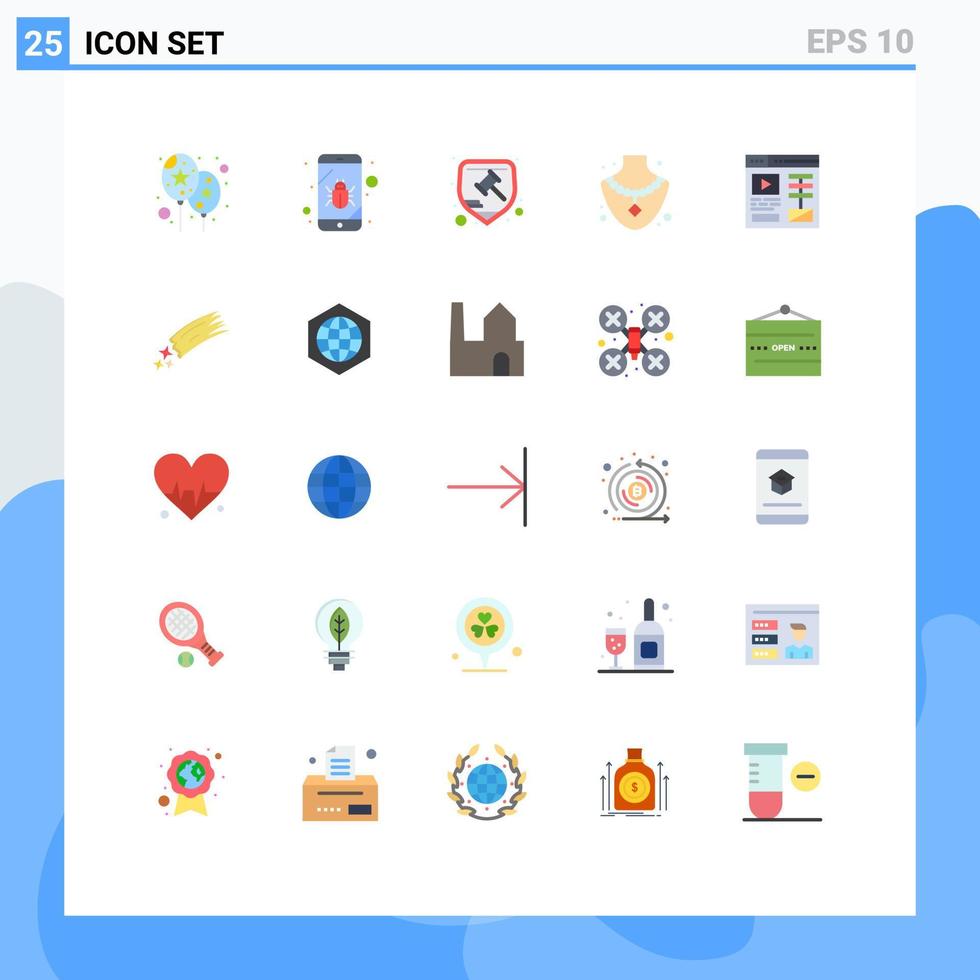 Mobile Interface Flat Color Set of 25 Pictograms of web design justice jewelry diamond Editable Vector Design Elements