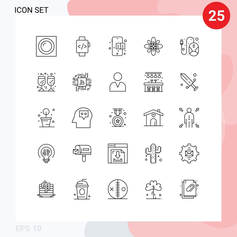 25 User Interface Line Pack of modern Signs and Symbols of mouse computer education book holi diwali Editable Vector Design Elements