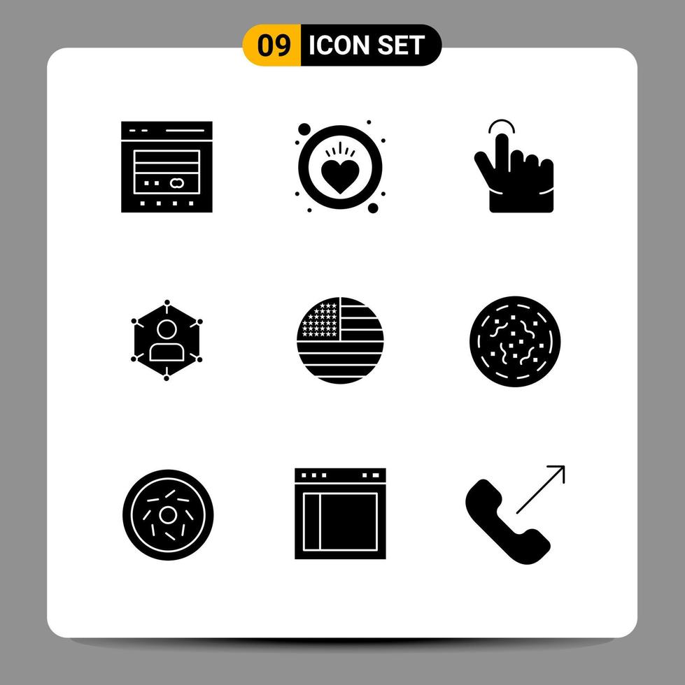 Modern Set of 9 Solid Glyphs and symbols such as user personal finger people communication Editable Vector Design Elements