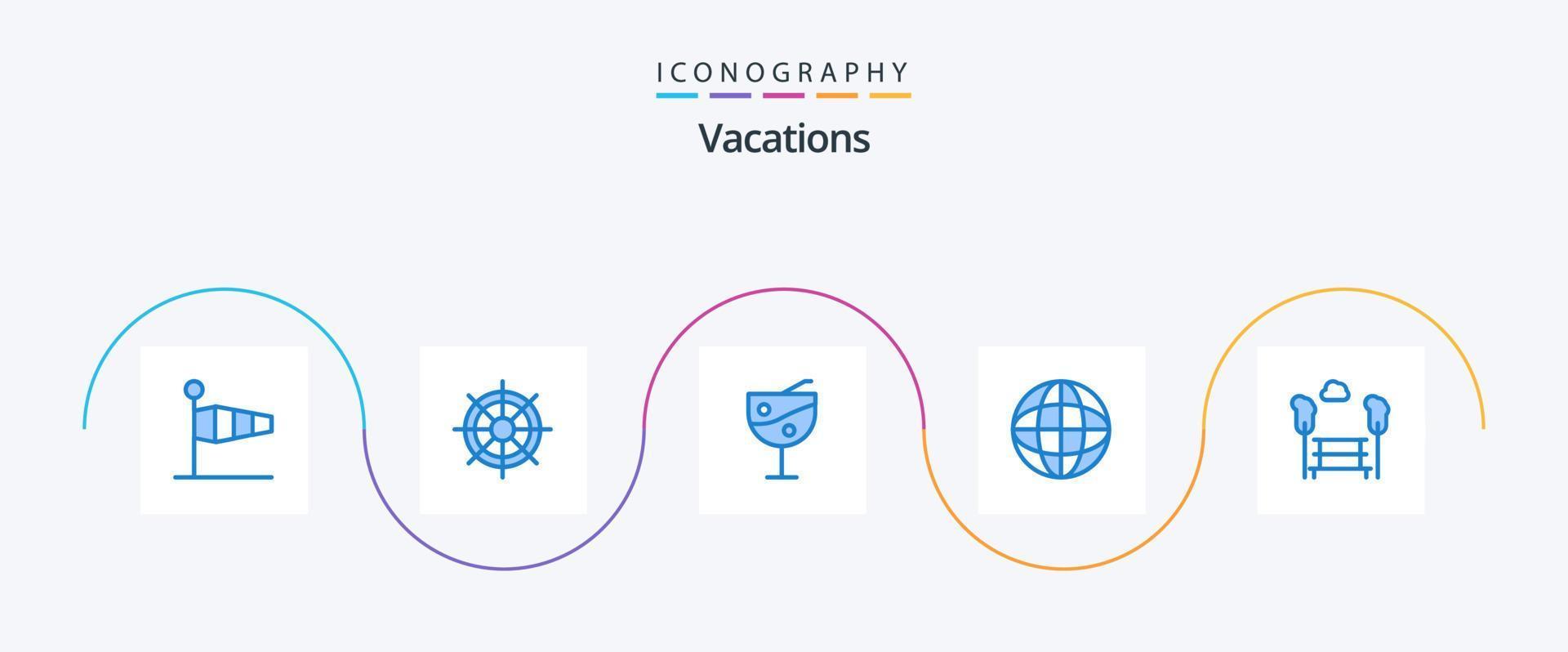 Paquete de 5 iconos de vacaciones azul que incluye vista. parque. rueda. globo. educación vector