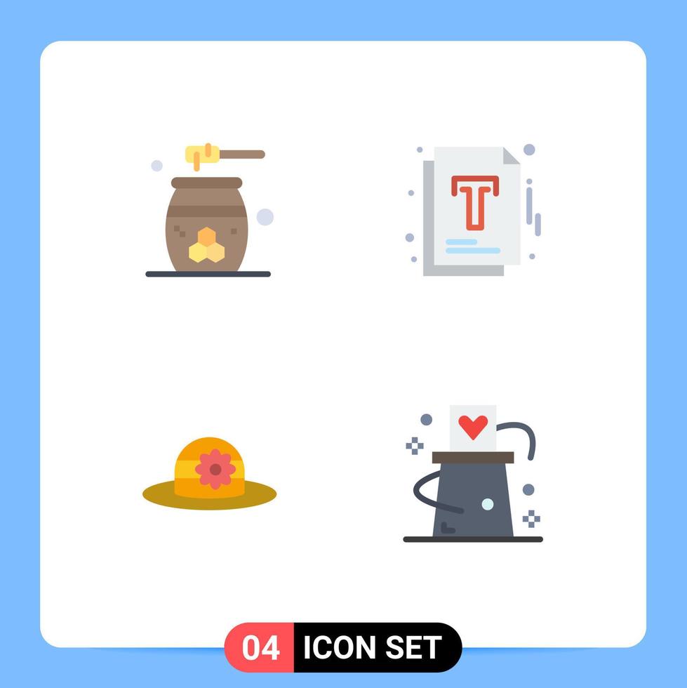 Pack of 4 Modern Flat Icons Signs and Symbols for Web Print Media such as beauty beach honey file cap Editable Vector Design Elements