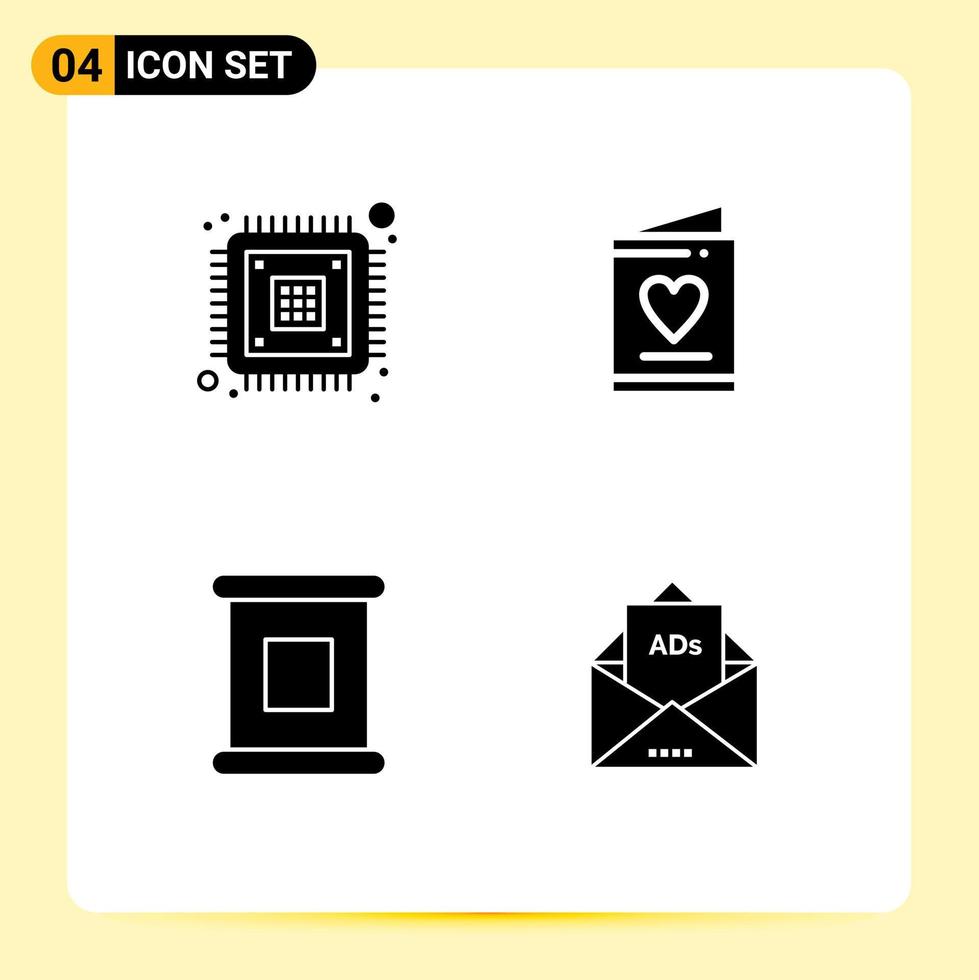 Universal Icon Symbols Group of 4 Modern Solid Glyphs of chip canned encryption invitation preserves Editable Vector Design Elements