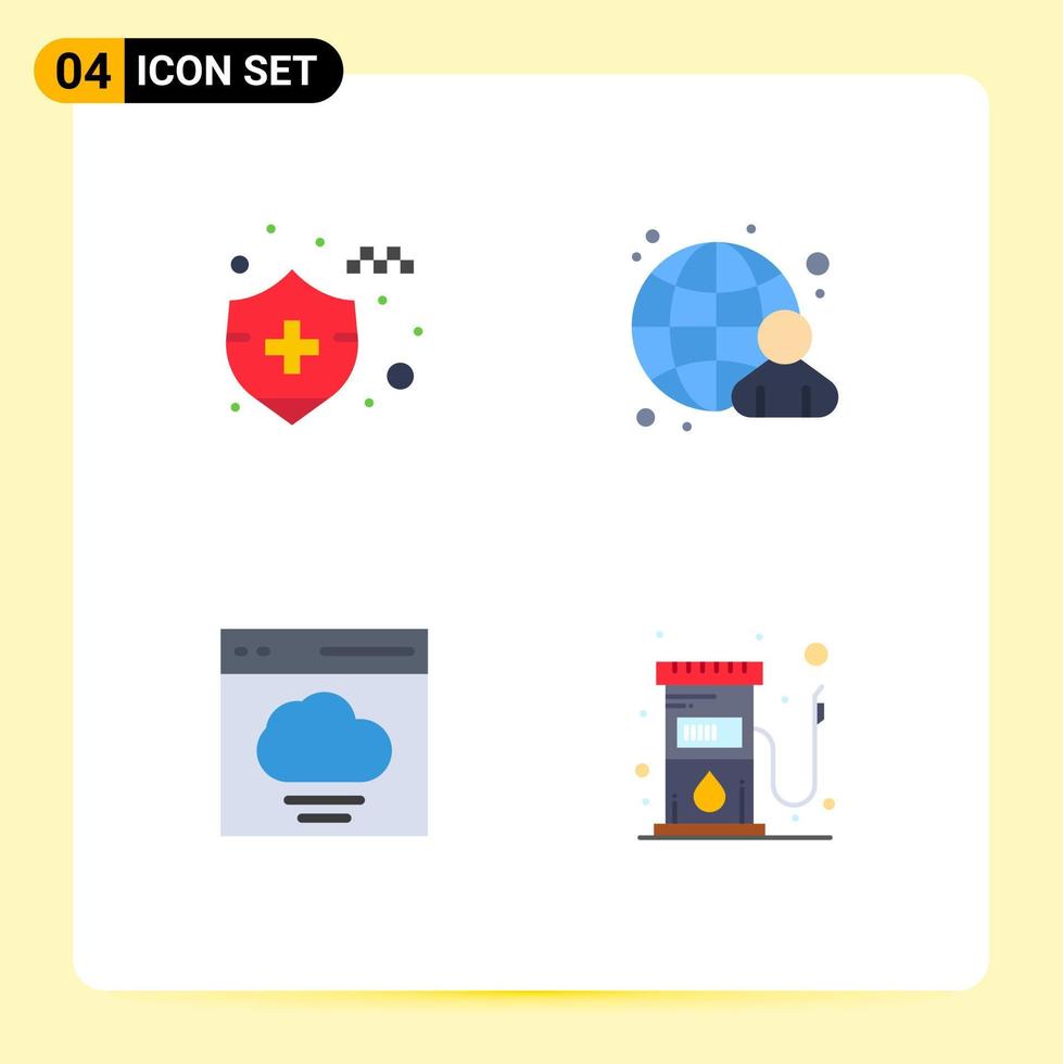 4 paquete de iconos planos de interfaz de usuario de signos y símbolos modernos de interfaz de seguro de automóvil empresario internet combustible elementos de diseño vectorial editables vector