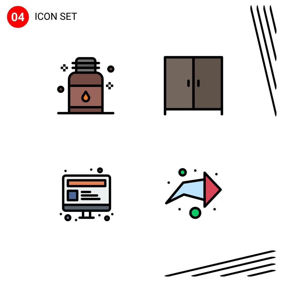 4 User Interface Filledline Flat Color Pack of modern Signs and Symbols of hair seo salon interior webpage Editable Vector Design Elements