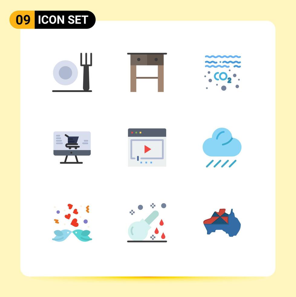 Modern Set of 9 Flat Colors and symbols such as play movie pollution media marketing Editable Vector Design Elements