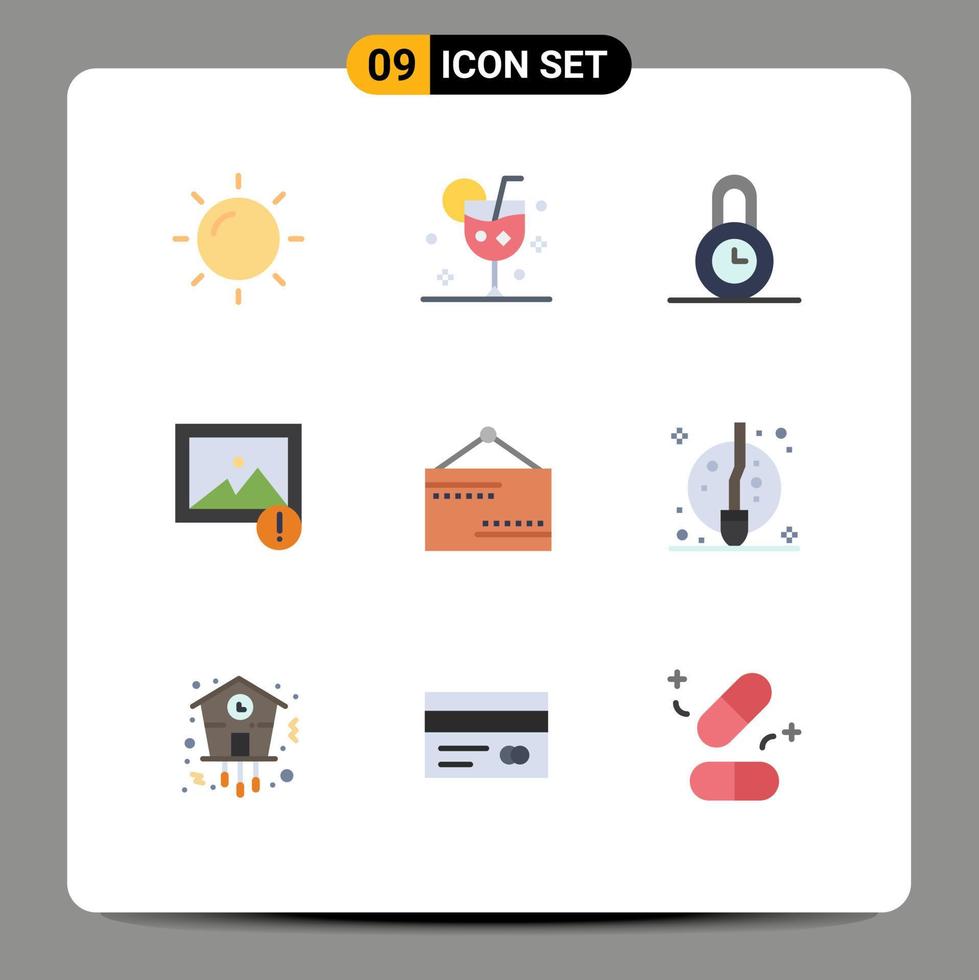 User Interface Pack of 9 Basic Flat Colors of open board ice photo alert Editable Vector Design Elements