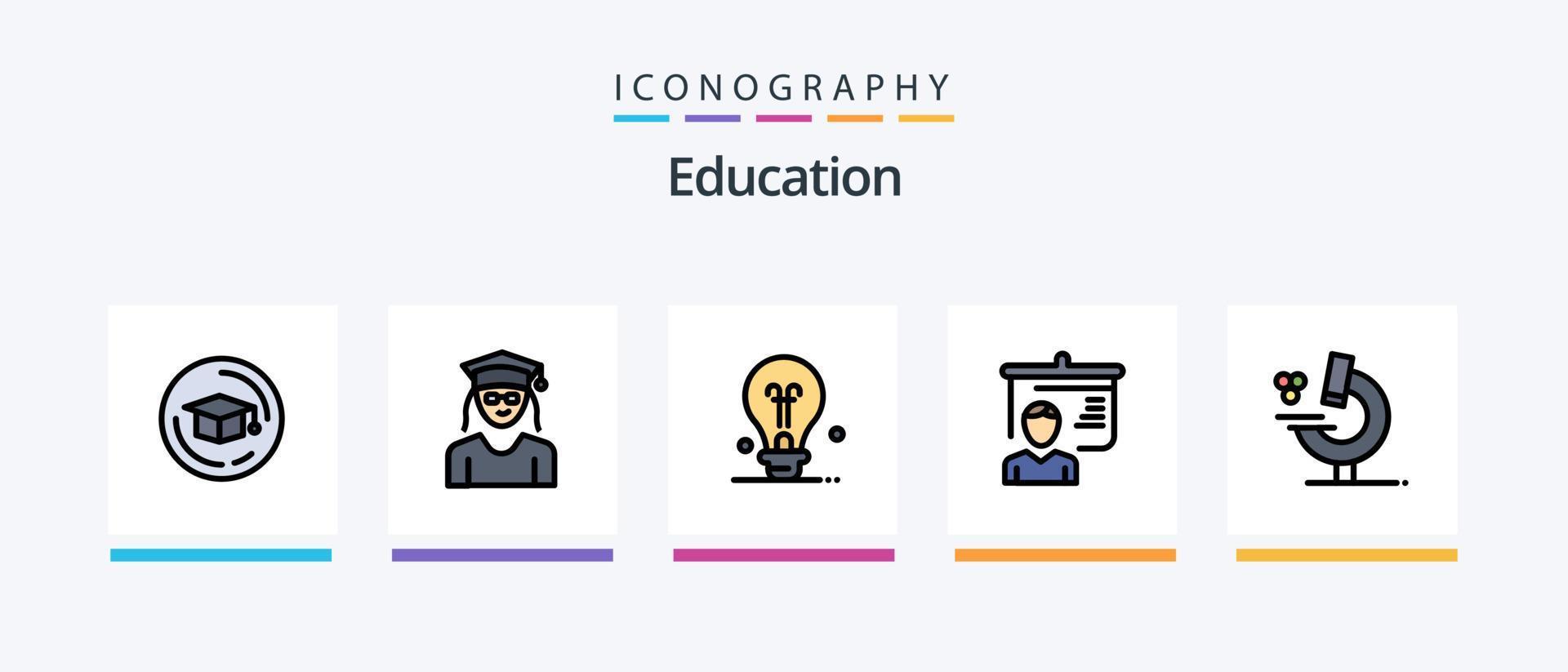 la línea de educación llenó el paquete de 5 íconos, incluida la escuela. educación. educación. gráfico. educación. diseño de iconos creativos vector