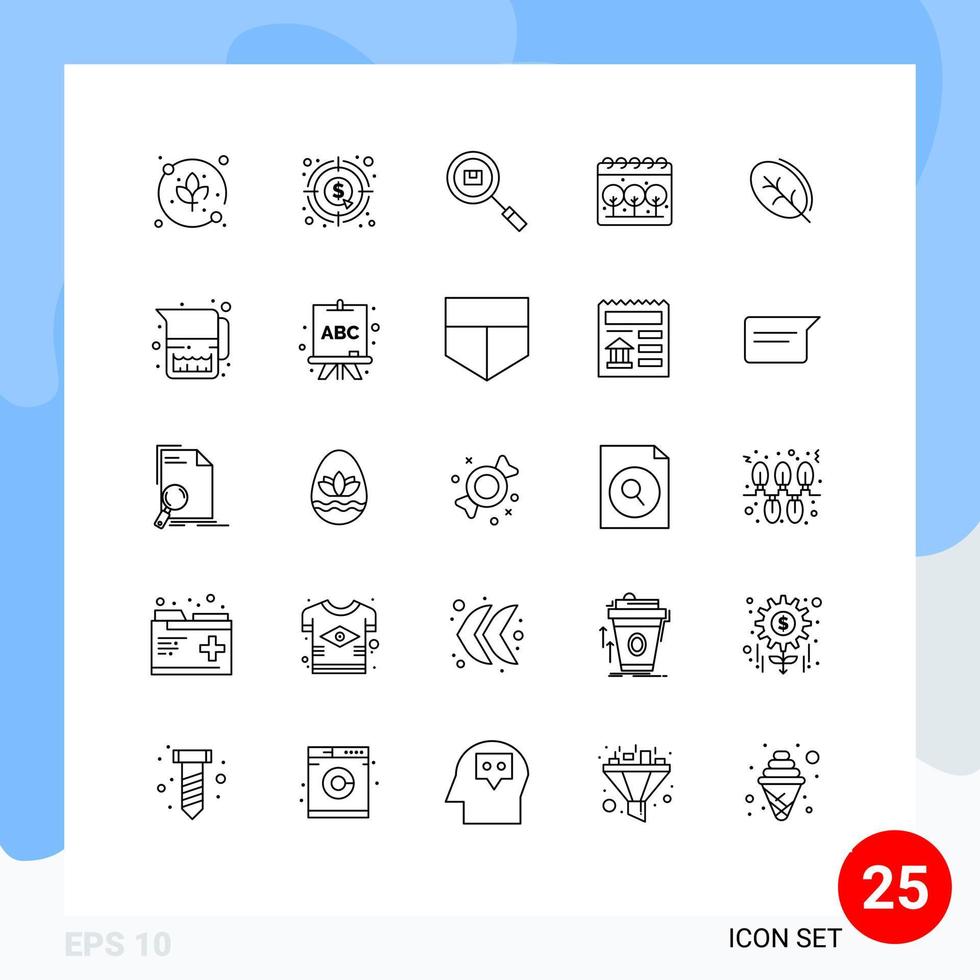 Stock Vector Icon Pack of 25 Line Signs and Symbols for leaf green box calender search Editable Vector Design Elements