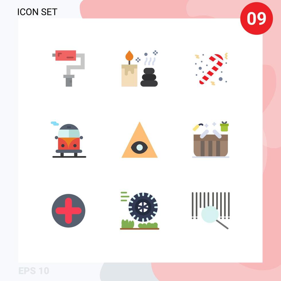 9 Universal Flat Color Signs Symbols of cart pyramid cane god public transport Editable Vector Design Elements