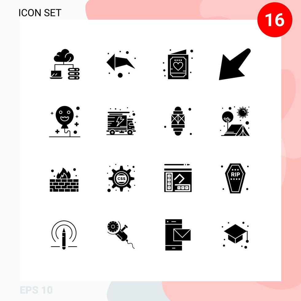 Set of 16 Modern UI Icons Symbols Signs for energy halloween cute balloons down Editable Vector Design Elements