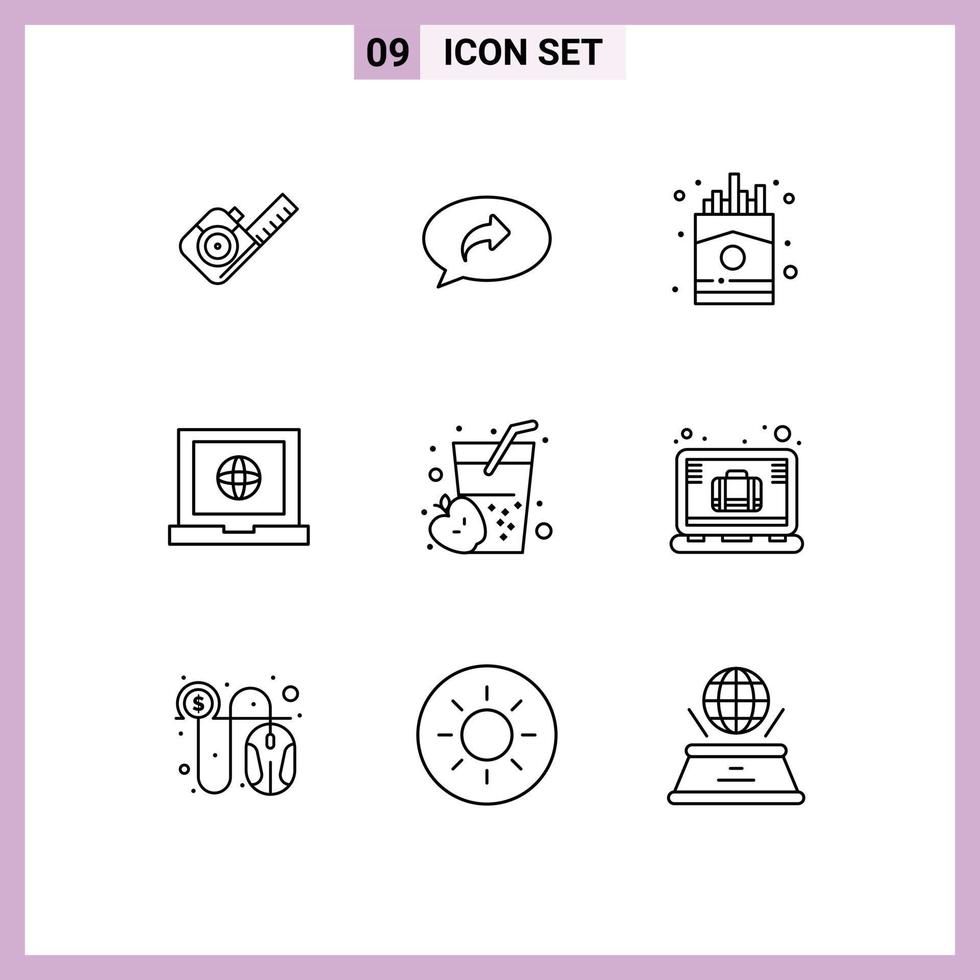 9 Universal Outline Signs Symbols of food apple chip web globe Editable Vector Design Elements
