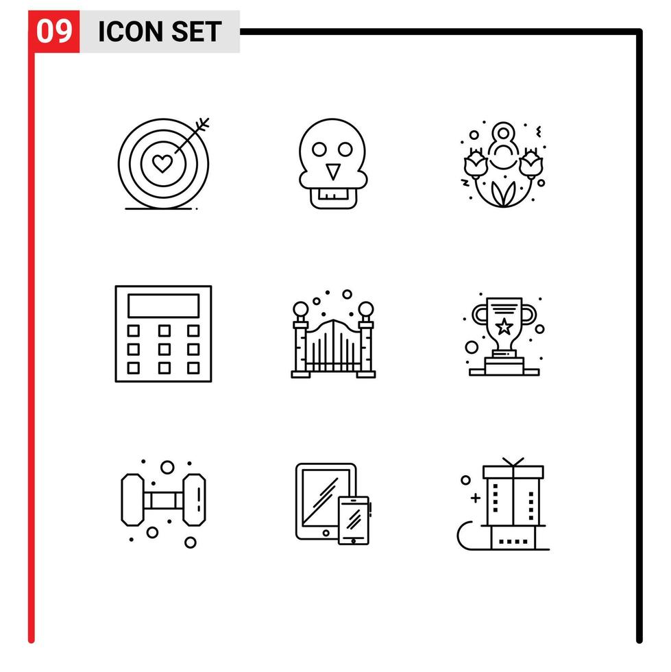 Group of 9 Outlines Signs and Symbols for award life eight march city engineering Editable Vector Design Elements