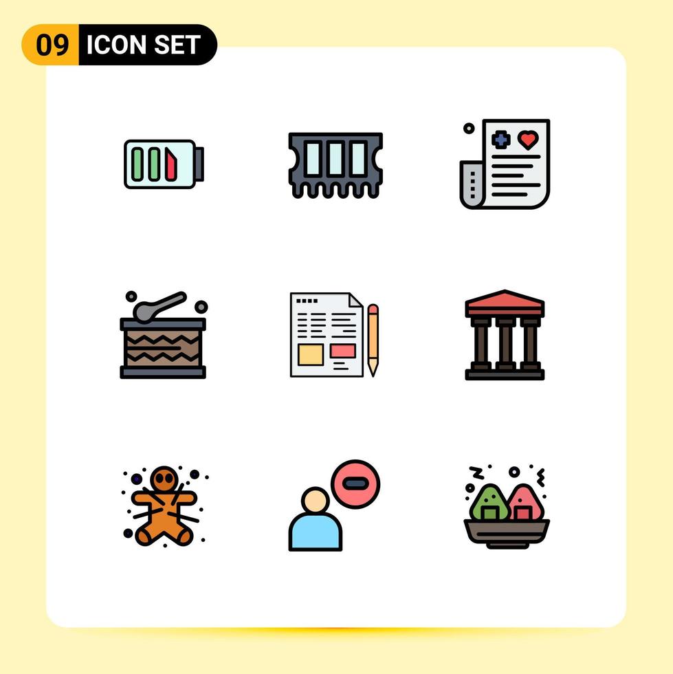 Set of 9 Modern UI Icons Symbols Signs for pencil file card holiday celebration Editable Vector Design Elements