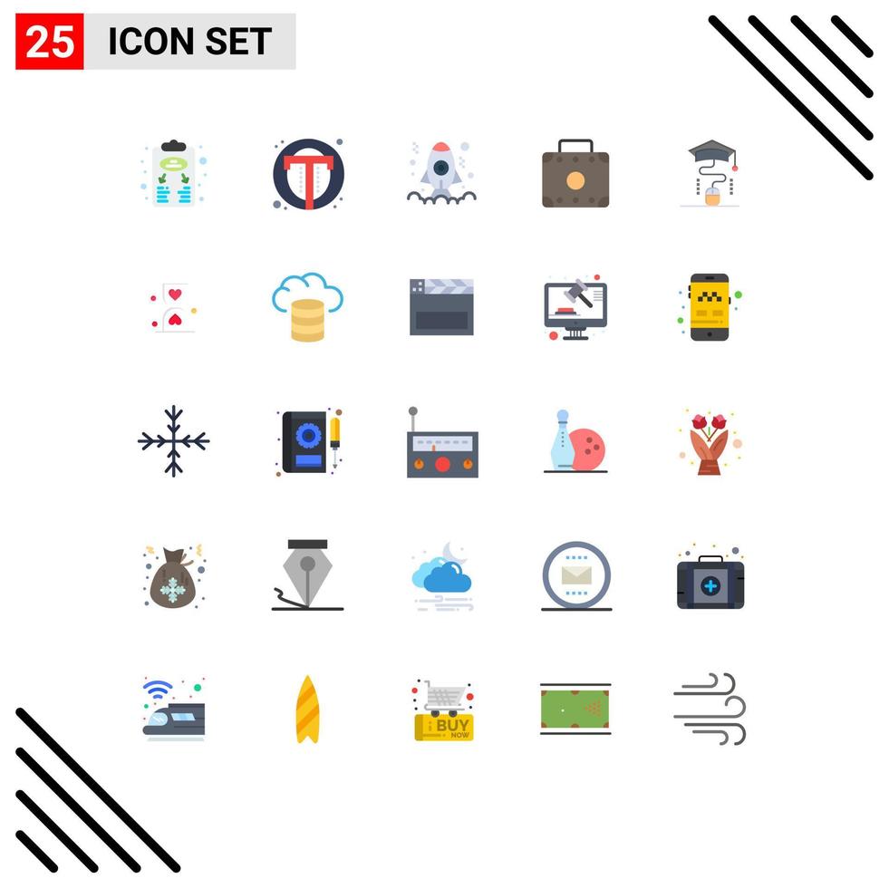Group of 25 Modern Flat Colors Set for mouse luggage user briefcase development Editable Vector Design Elements