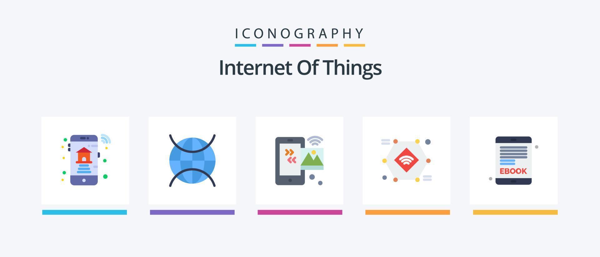 Internet Of Things Flat 5 Icon Pack Including wifi. record. image. iot. wifi. Creative Icons Design vector