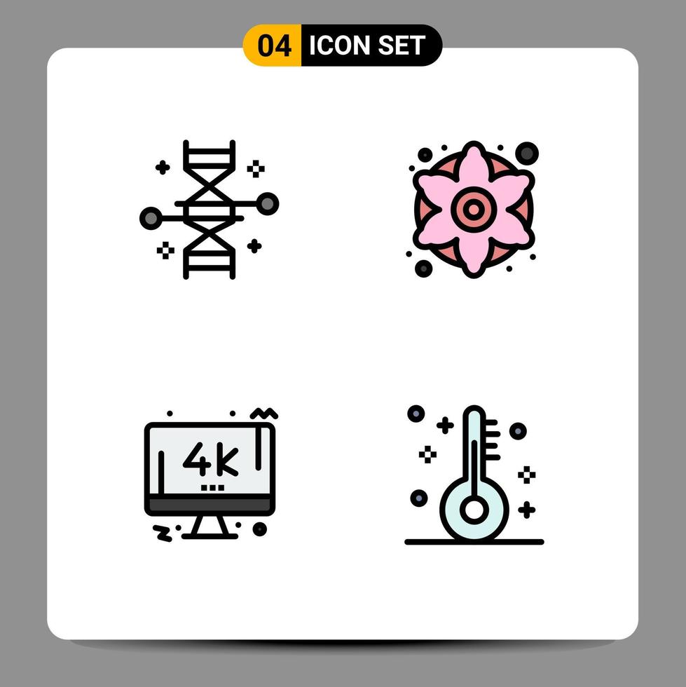 Modern Set of 4 Filledline Flat Colors and symbols such as chromosome monitor genetic modification decorative flowers tv Editable Vector Design Elements