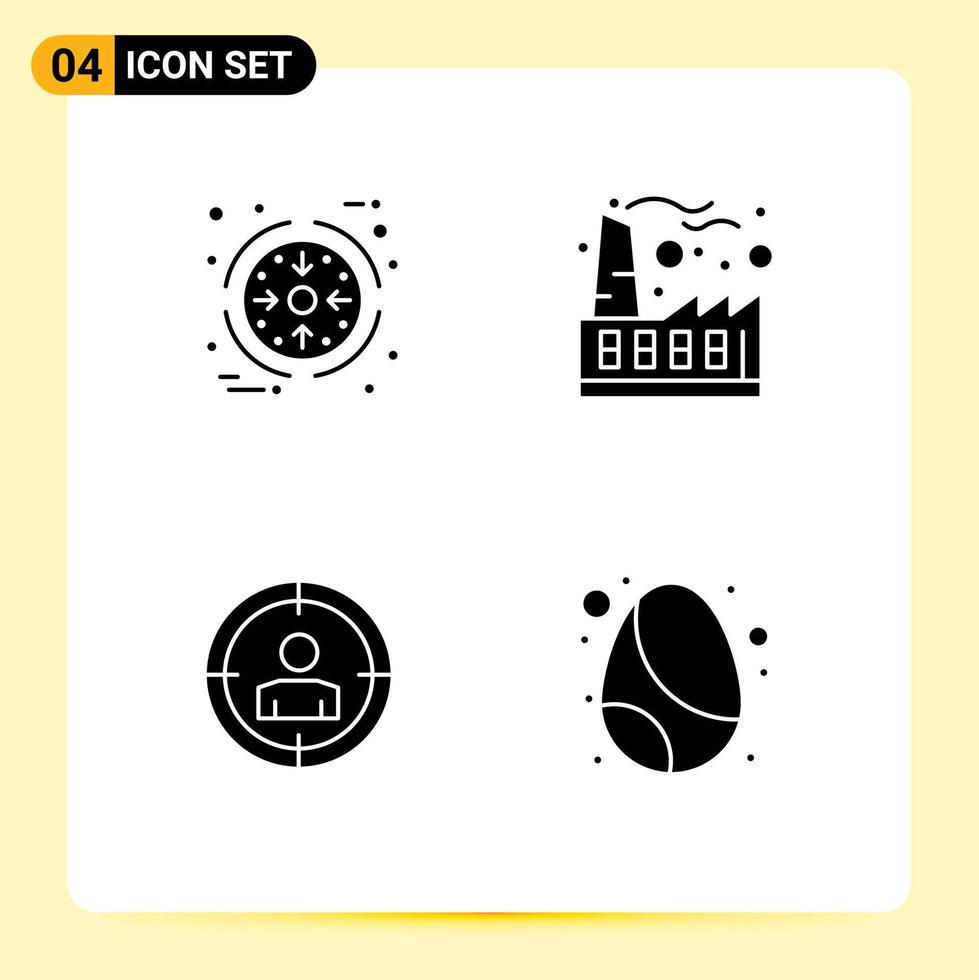 4 Universal Solid Glyphs Set for Web and Mobile Applications business target product industrial birthday Editable Vector Design Elements