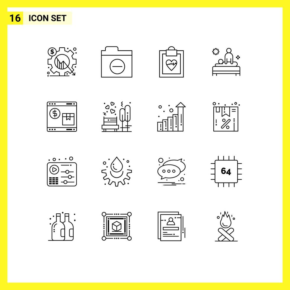 Outline Pack of 16 Universal Symbols of internet massage error care back Editable Vector Design Elements