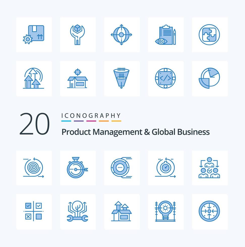 20 Product Managment And Global Business Blue Color icon Pack like development agile release resource diagram vector