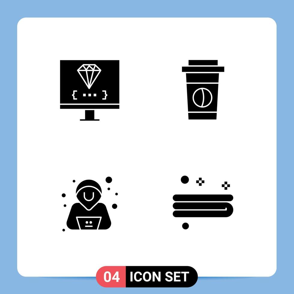 Group of Solid Glyphs Signs and Symbols for coding hacker development drink clean Editable Vector Design Elements