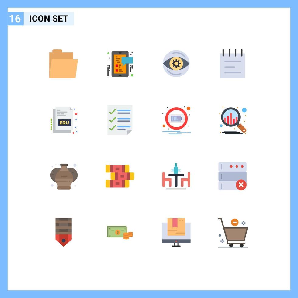 Pictogram Set of 16 Simple Flat Colors of online educate eye book notebook Editable Pack of Creative Vector Design Elements