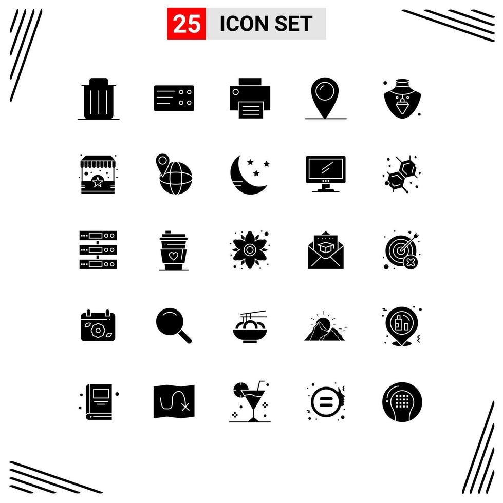conjunto moderno de 25 glifos y símbolos sólidos, como dispositivos de bloqueo de almohadilla de joyería, mapas de elementos de diseño de vectores editables de vacaciones