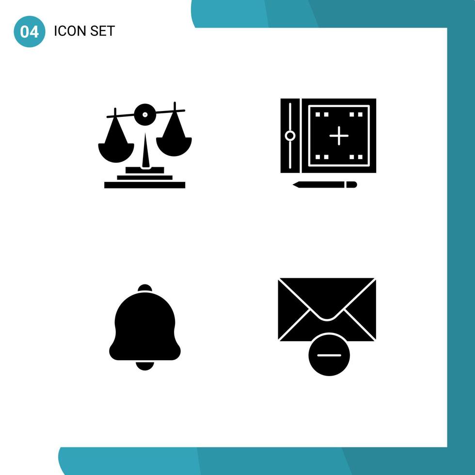 Mobile Interface Solid Glyph Set of 4 Pictograms of balance alert investment development notification Editable Vector Design Elements