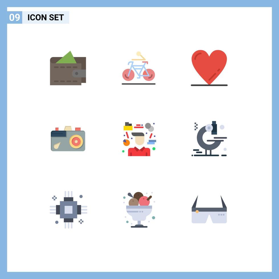 Pack of 9 Modern Flat Colors Signs and Symbols for Web Print Media such as tasks manager heart picture education Editable Vector Design Elements