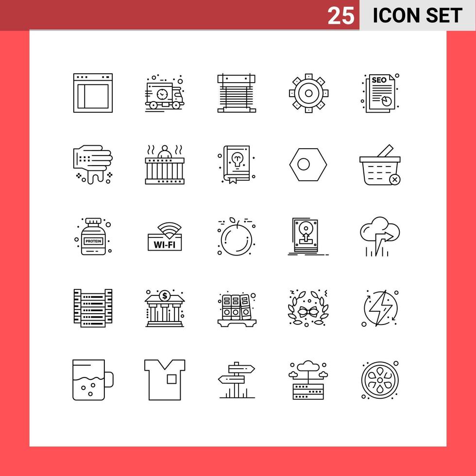 Line Pack of 25 Universal Symbols of report building truck construction cpu Editable Vector Design Elements