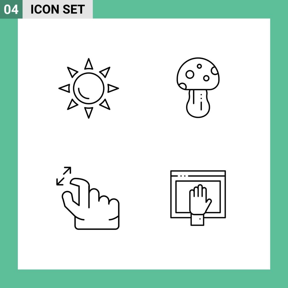 Set of 4 Modern UI Icons Symbols Signs for sun squeeze mushroom spring access Editable Vector Design Elements
