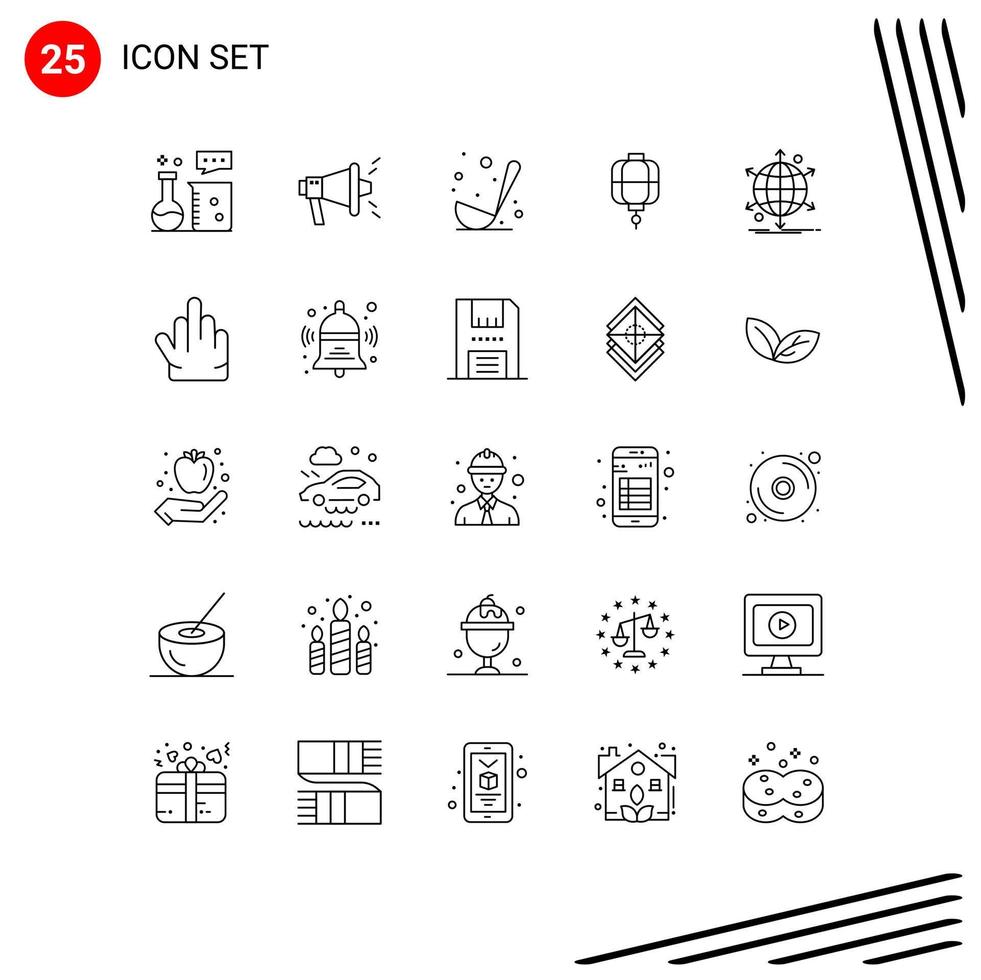 conjunto de 25 líneas vectoriales en la cuadrícula para la decoración internacional cocina linterna china elementos de diseño vectorial editables vector