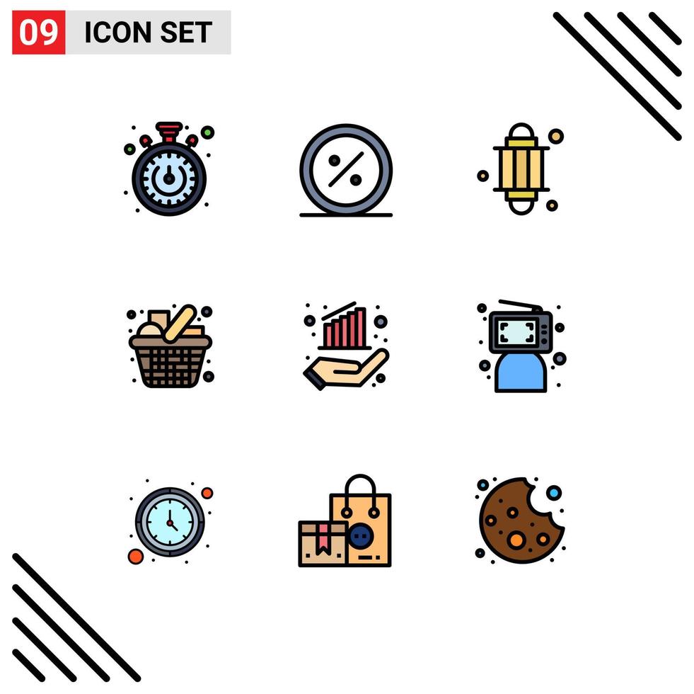 Universal Icon Symbols Group of 9 Modern Filledline Flat Colors of items shopping online grocery ramadan Editable Vector Design Elements