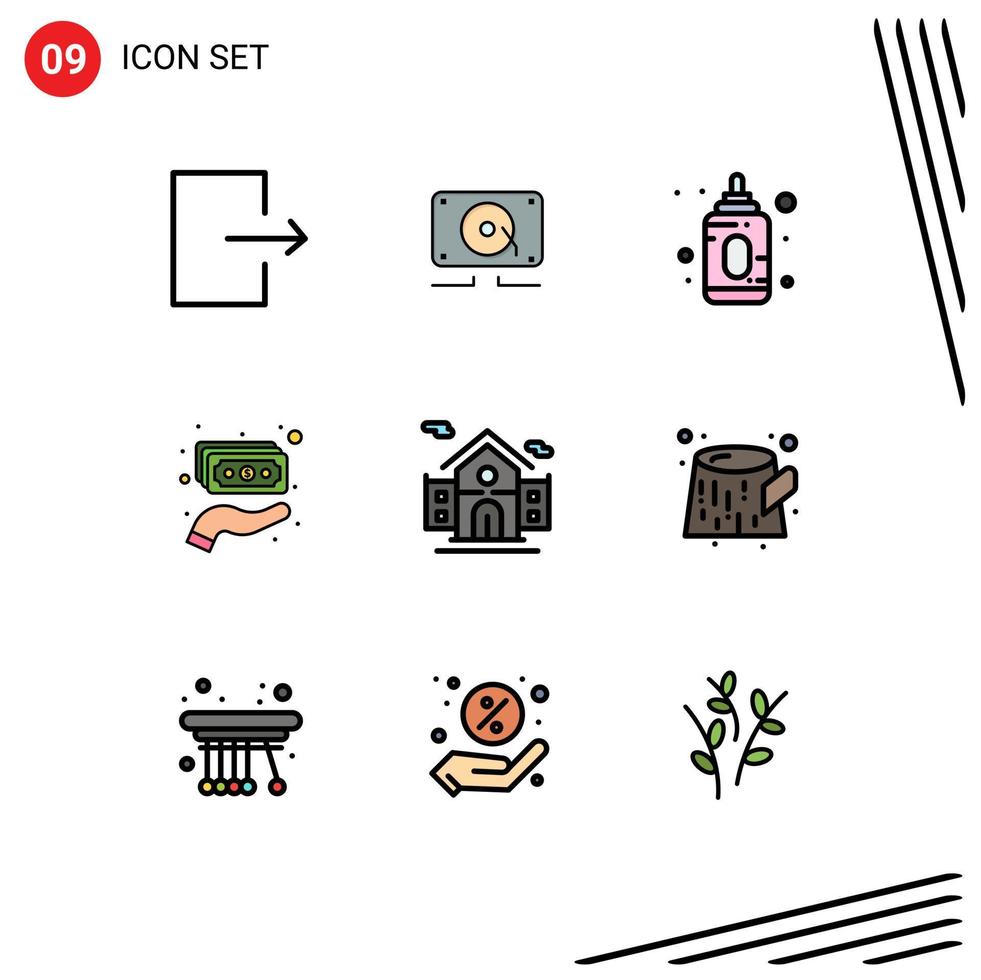 Universal Icon Symbols Group of 9 Modern Filledline Flat Colors of pollution real estate child building holding Editable Vector Design Elements