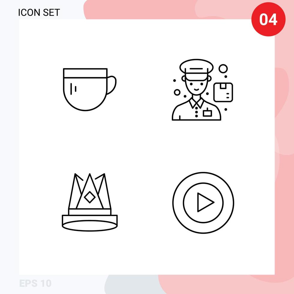 4 Thematic Vector Filledline Flat Colors and Editable Symbols of cup empire basic man position Editable Vector Design Elements