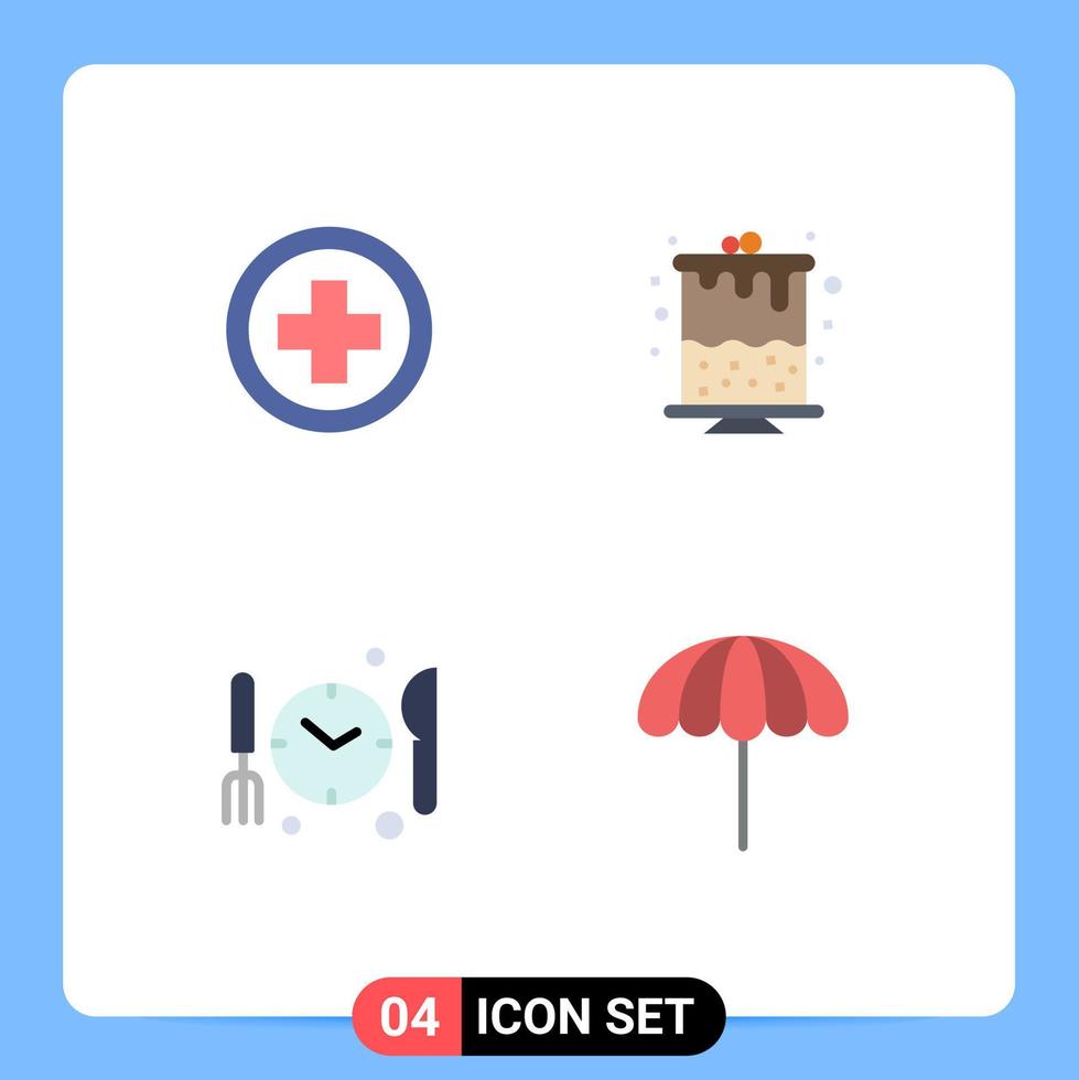 Editable Vector Line Pack of 4 Simple Flat Icons of hospital time sign part umbrella Editable Vector Design Elements