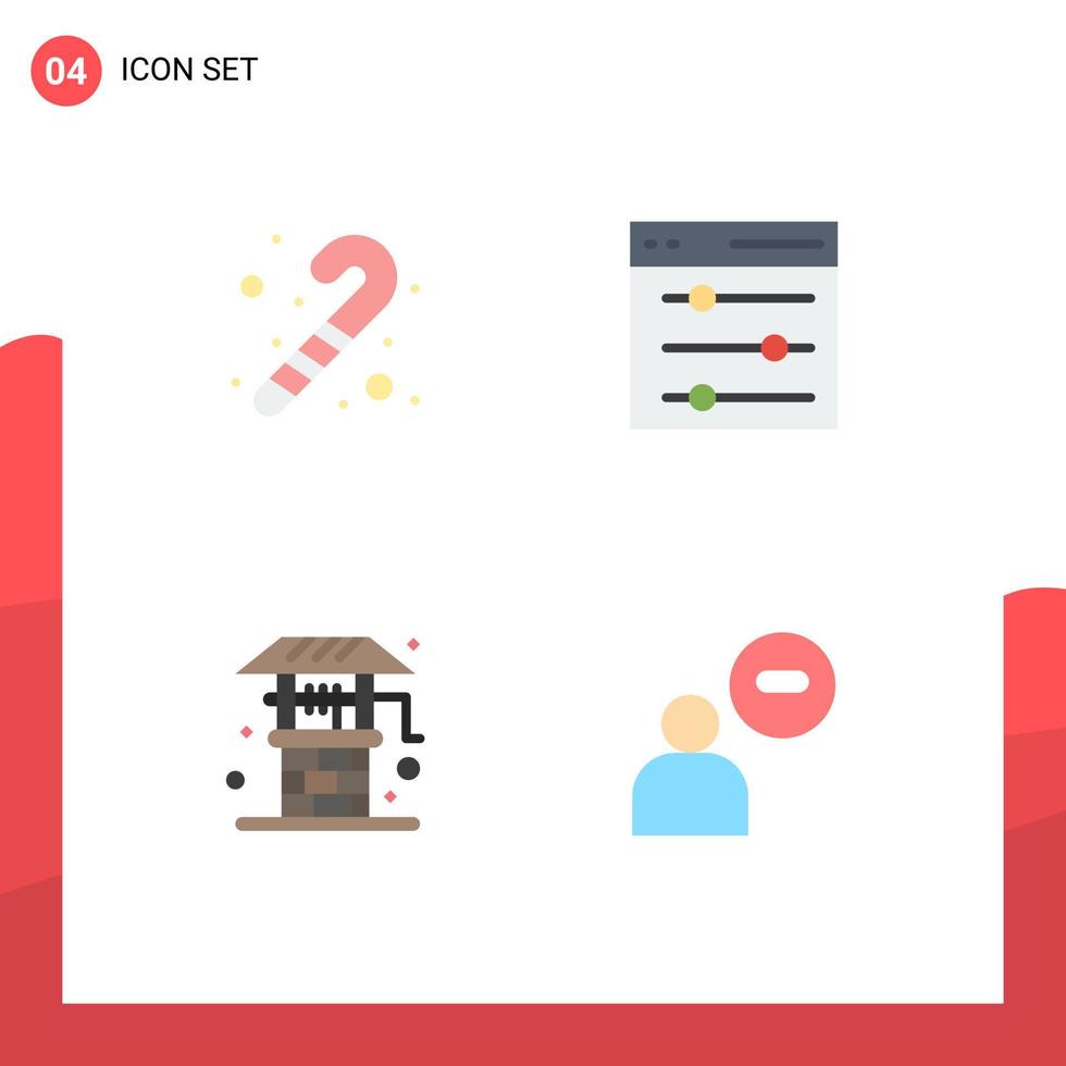 User Interface Pack of 4 Basic Flat Icons of candy cane farming communication user male Editable Vector Design Elements