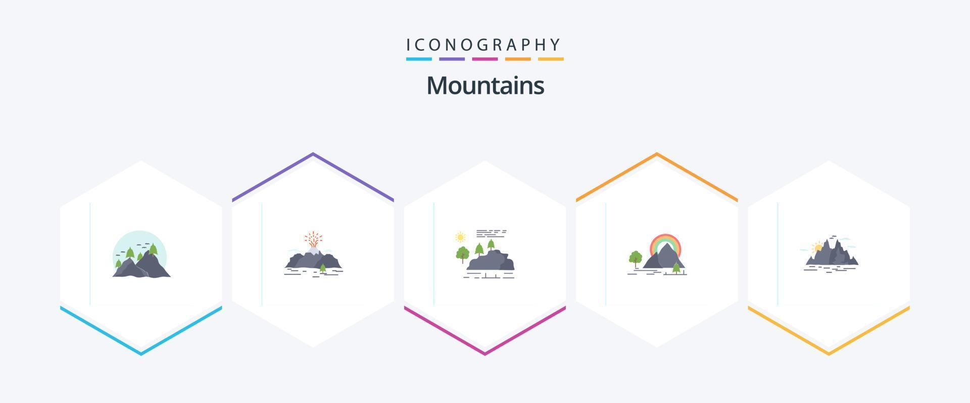 Mountains 25 Flat icon pack including hill. mountain. rain. nature vector