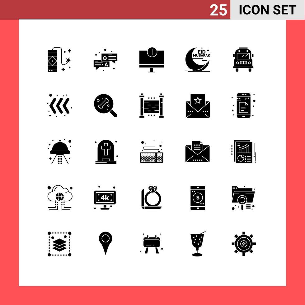 Editable Vector Line Pack of 25 Simple Solid Glyphs of muslim moon add mubarak hardware Editable Vector Design Elements