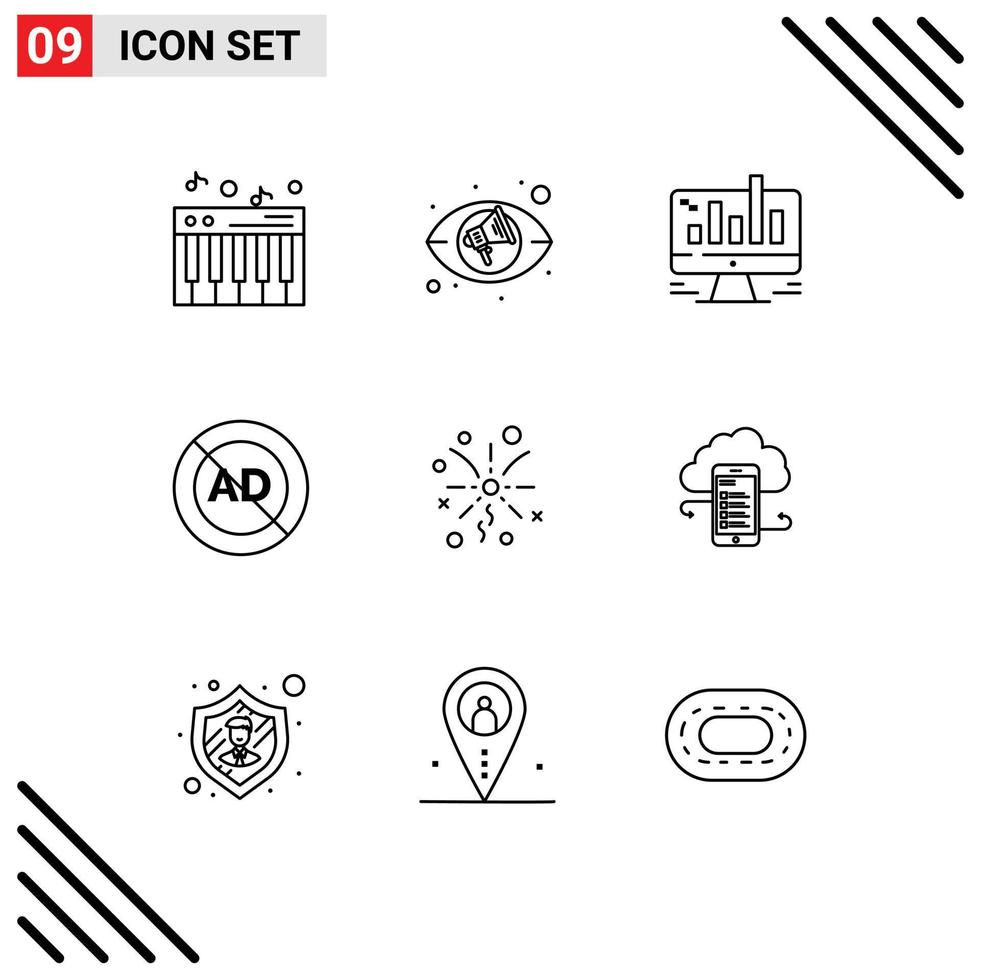 Outline Pack of 9 Universal Symbols of light block computer advertising ad block Editable Vector Design Elements