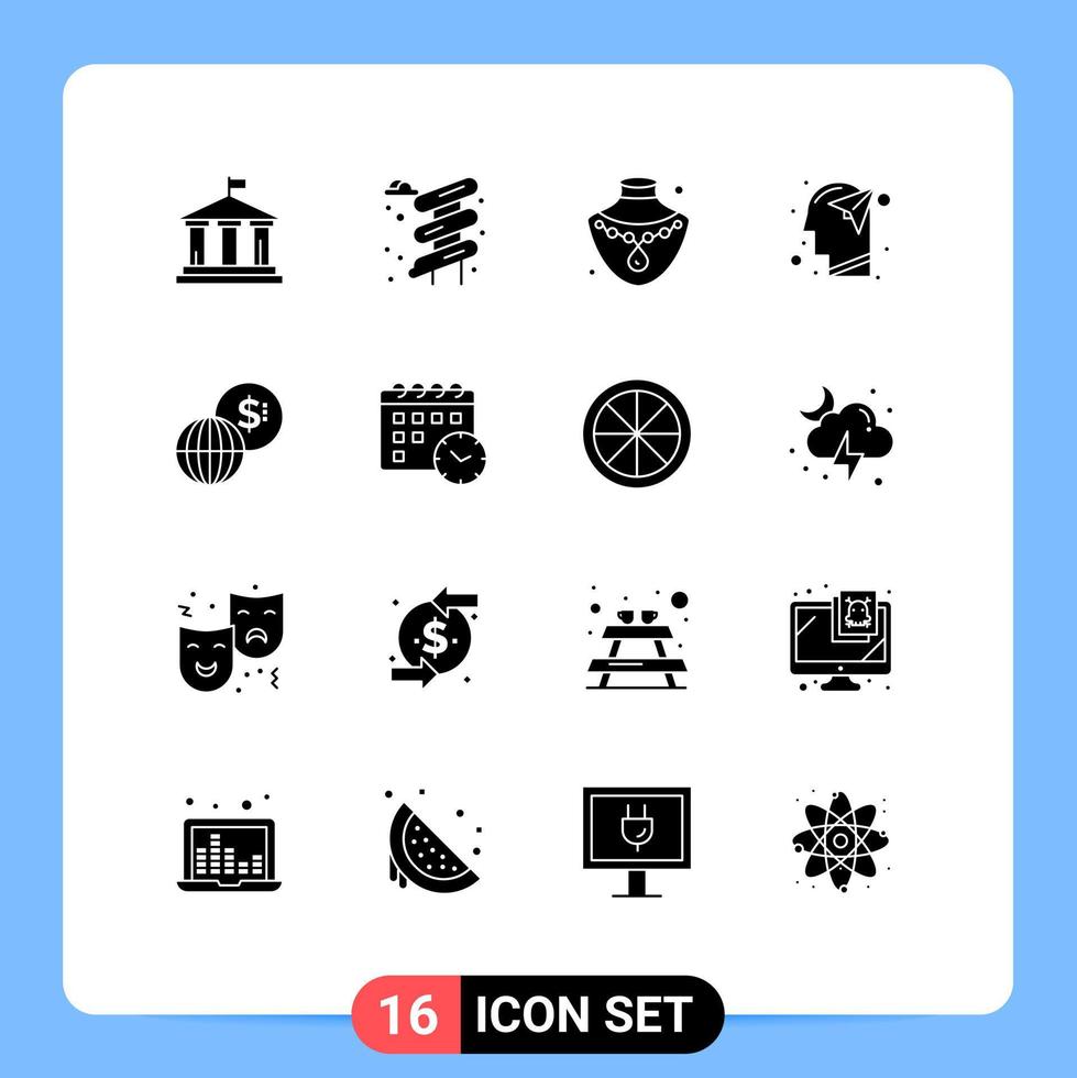 16 User Interface Solid Glyph Pack of modern Signs and Symbols of markets business jewelry paper imagination Editable Vector Design Elements