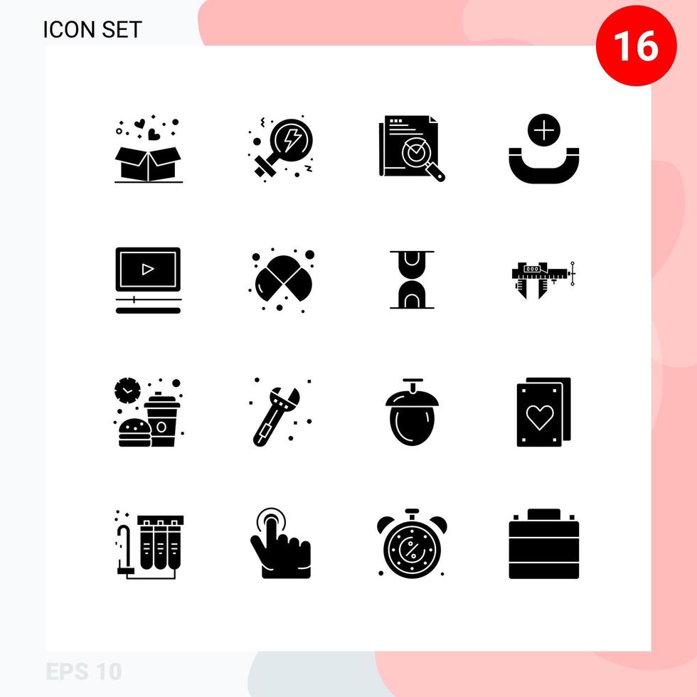 Set of 16 Commercial Solid Glyphs pack for player phone page new layout Editable Vector Design Elements