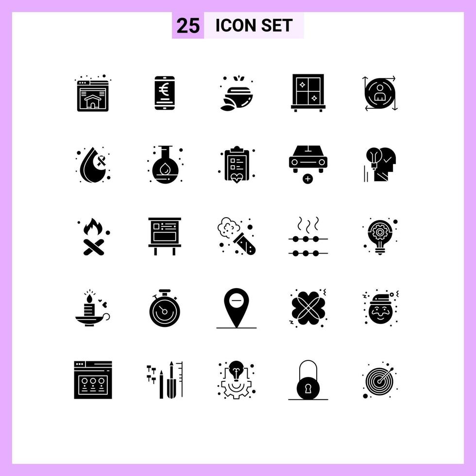 Modern Set of 25 Solid Glyphs Pictograph of path predication salt user interior Editable Vector Design Elements