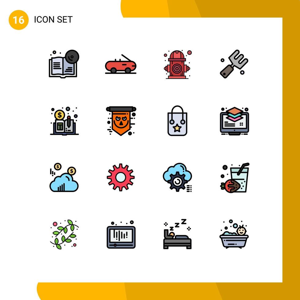 Modern Set of 16 Flat Color Filled Lines and symbols such as distributed ledger book currency environment fork farm Editable Creative Vector Design Elements