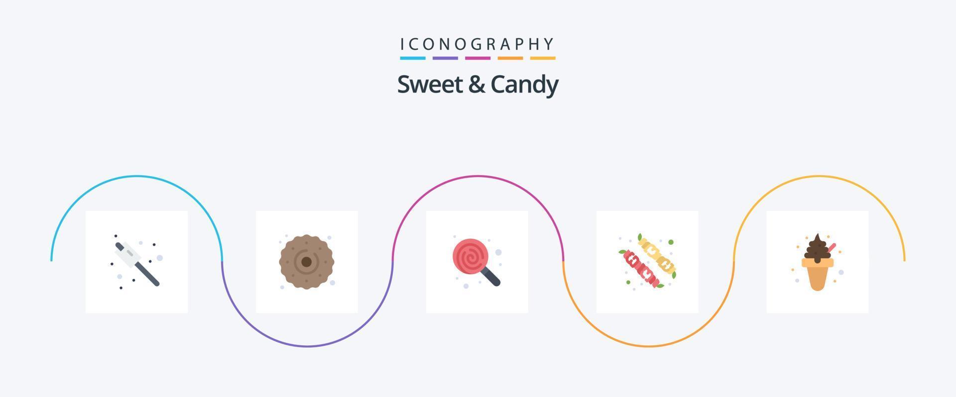 Sweet And Candy Flat 5 Icon Pack Including sweets. food. food. dessert. candy vector