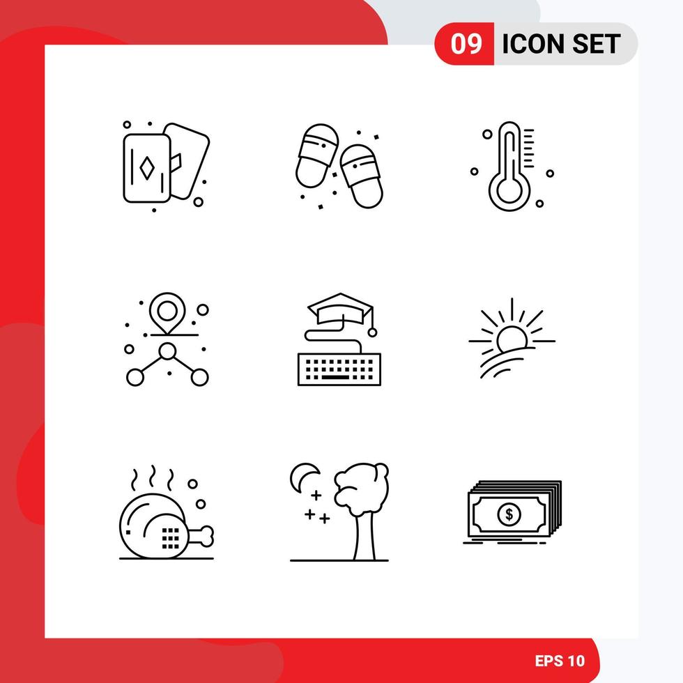 Universal Icon Symbols Group of 9 Modern Outlines of graduation keyboard temperature key path Editable Vector Design Elements
