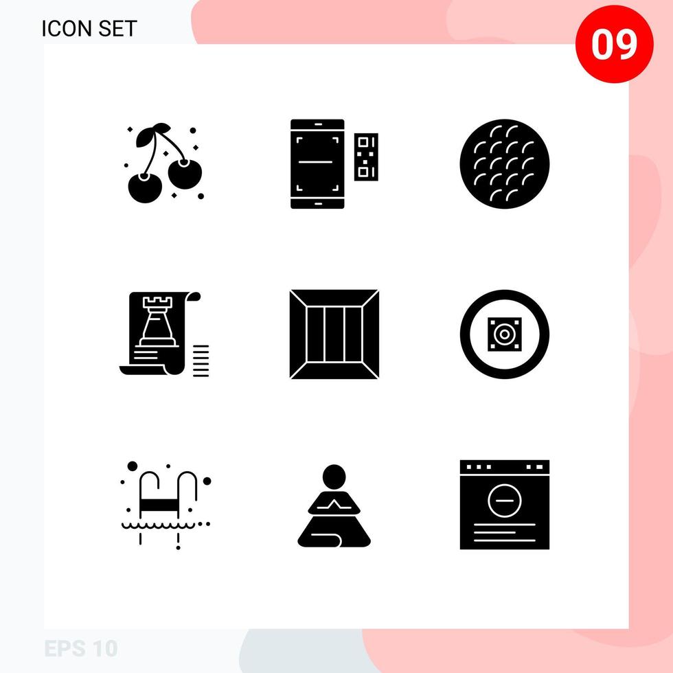 Universal Icon Symbols Group of 9 Modern Solid Glyphs of planning castle valentine document food Editable Vector Design Elements