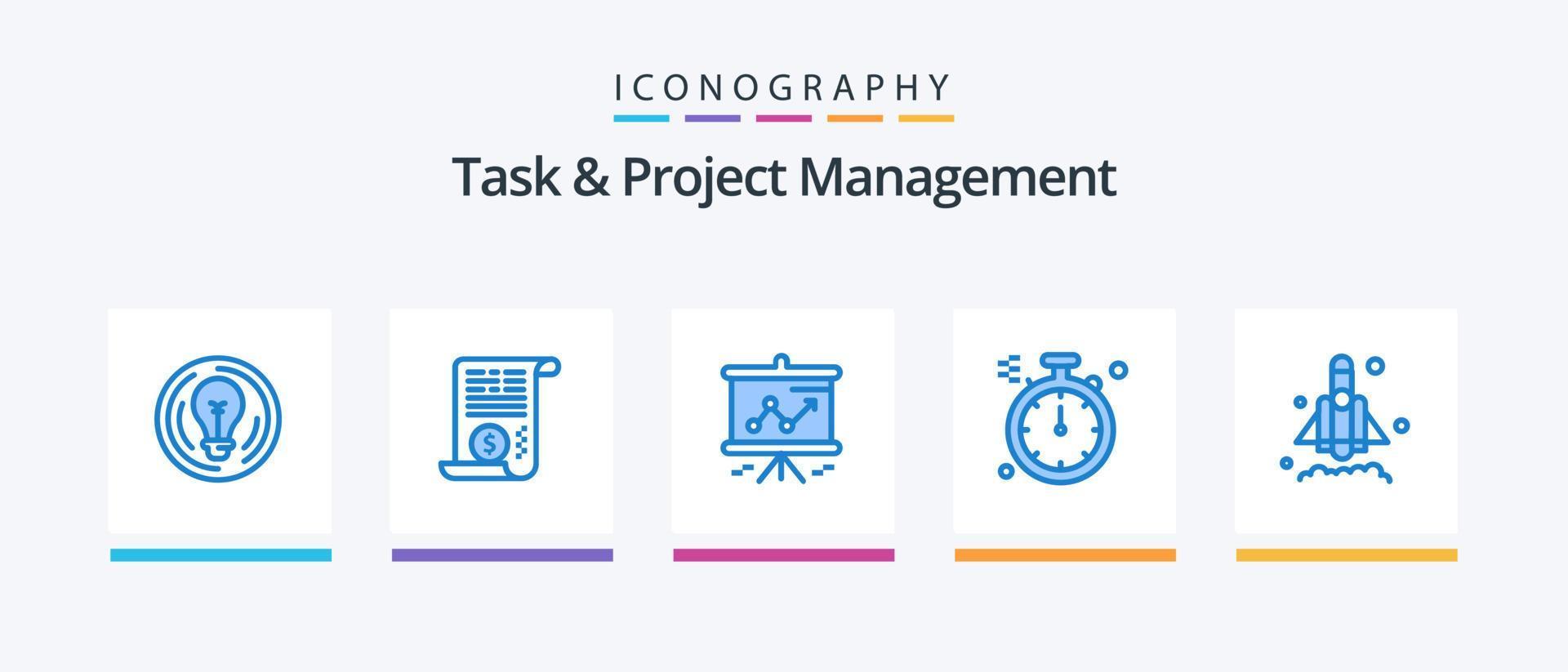 Task And Project Management Blue 5 Icon Pack Including rocket. north. finance. direction. projector. Creative Icons Design vector