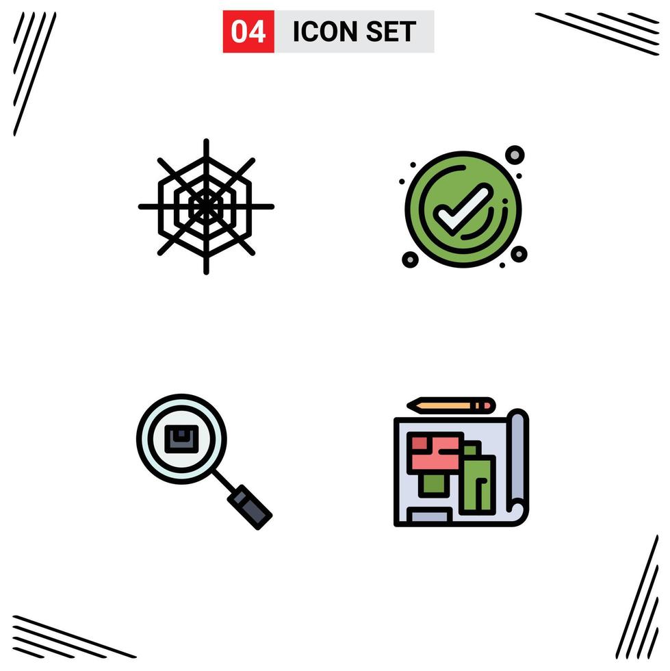 Pack of 4 creative Filledline Flat Colors of halloween find business check search Editable Vector Design Elements