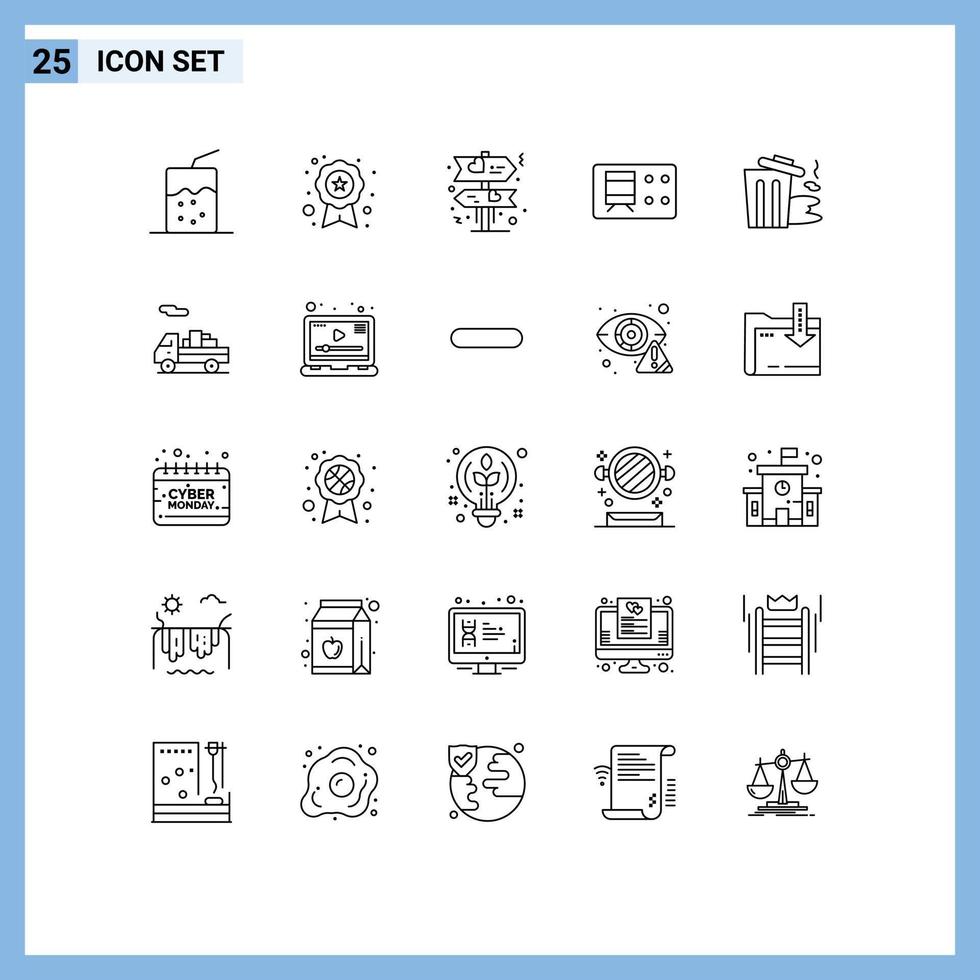 Modern Set of 25 Lines and symbols such as delivery pollution direction garbage transport Editable Vector Design Elements
